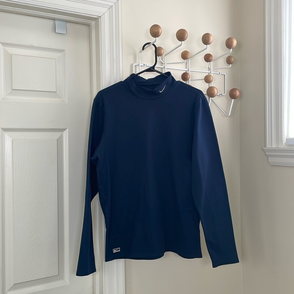 Nike - Vintage Y2K Mock Turtle Neck - Warm 2 Ply Shirt - Navy - M